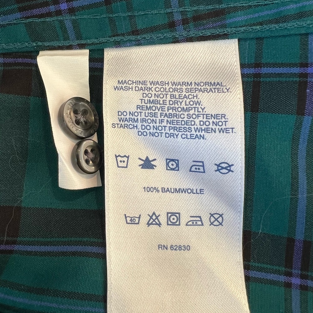 *HOST PICK* Landsโ End No Iron Supima Cotton Teal Green/Black/Purple Plaid Shirt - Picture 13 of 14